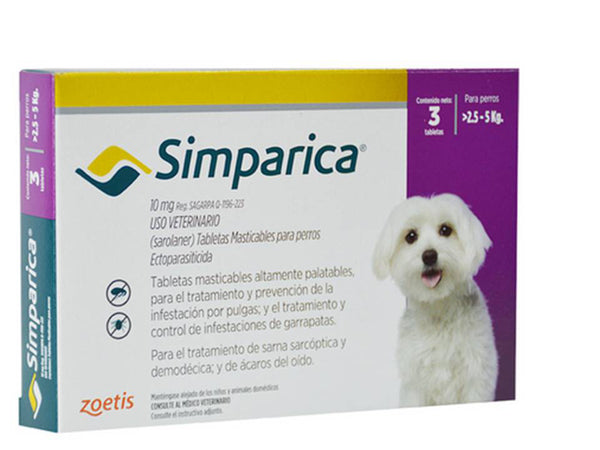 SIMPARICA 10 MG 3 TAB (2.5kg a 5kg)