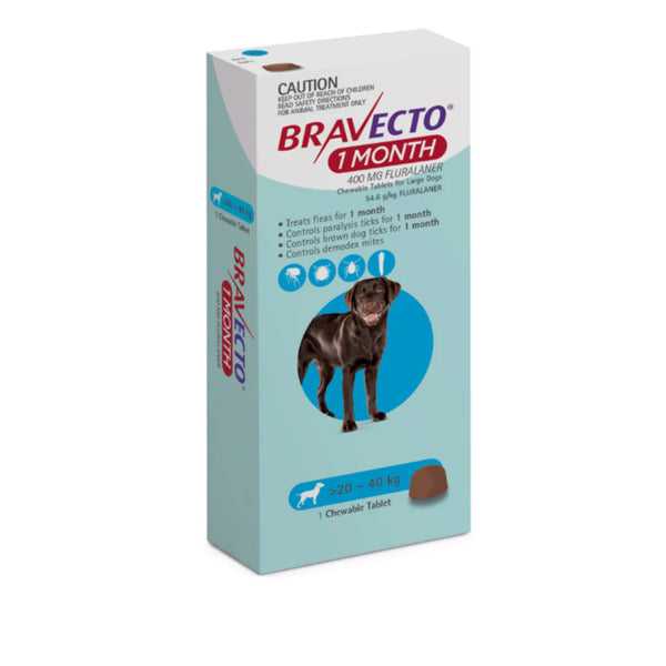BRAVECTO 20-40KG 400MG C/1 MASTICABLE.  (1 MES)