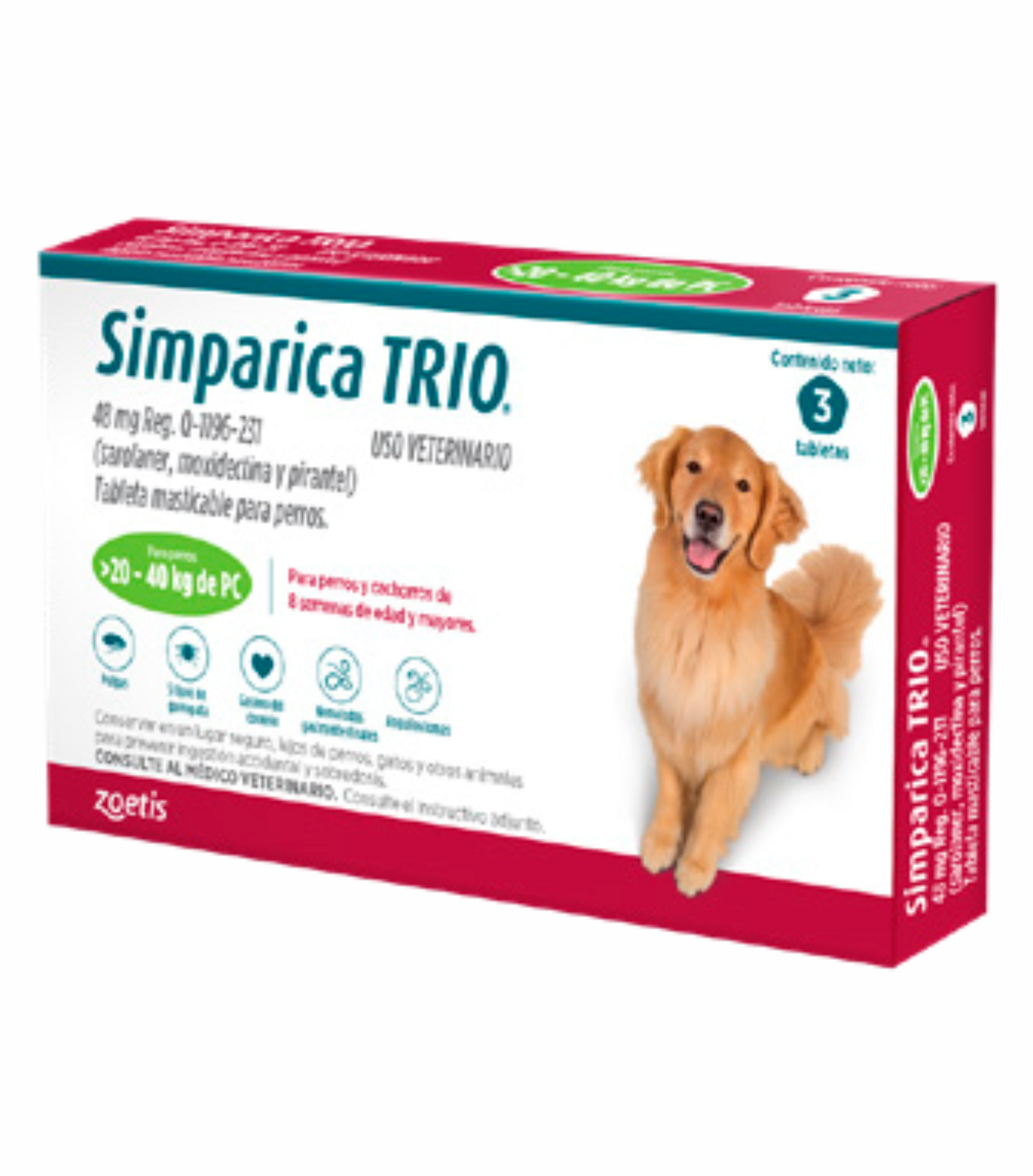 SIMPARICA TRIO 20.1 A 40 KG 48 MG C/3 TAB