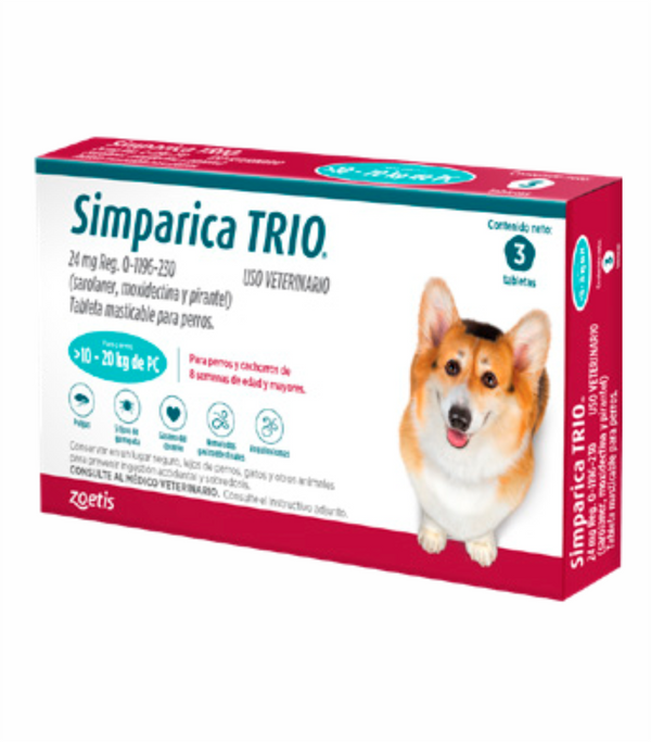 SIMPARICA TRIO 10.1 A 20 KG (24 MG) C/3 TAB