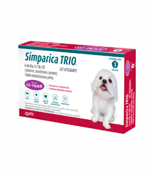 Simparica TRIO 2.5 a 5kg (6MG) C/3 TAB